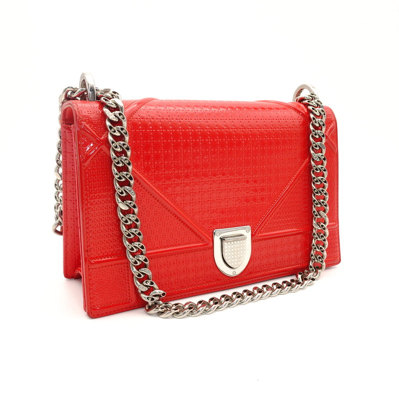 DIOR Diorama Chain Shoulder Bag Red Patent Leather Crossbody 7-9-026
