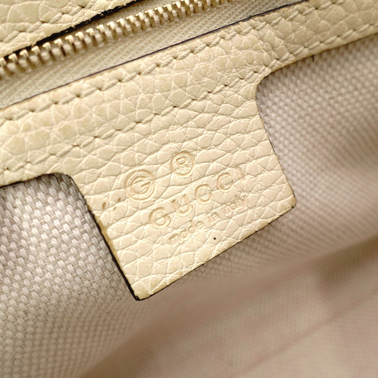 GUCCI Soho Shoulder Bag, Leather, Beige, Crossbody, Gold Hardware, GG Logo