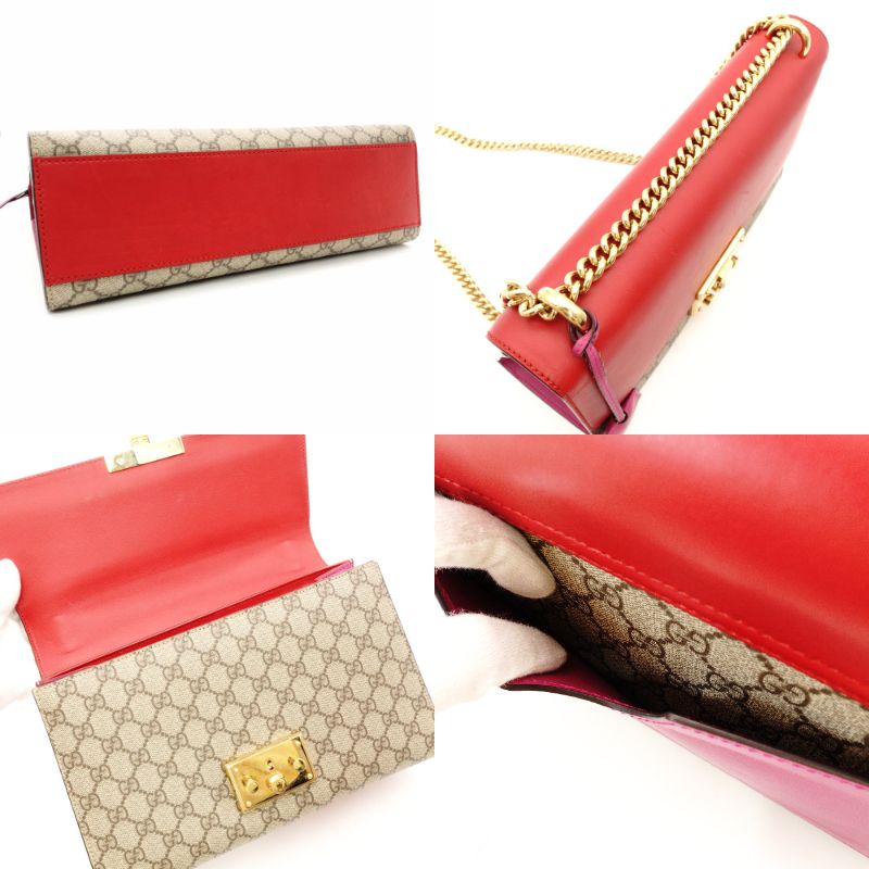 GUCCI Padlock GG Supreme Chain Shoulder Bag Beige × Pink × Red PVC Leather Crossbody R801097