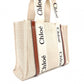Chloe Woody Medium Tote Shoulder Bag, Cotton/Leather, Beige
