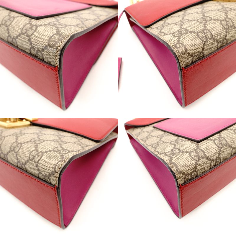 GUCCI Padlock GG Supreme Chain Shoulder Bag Beige × Pink × Red PVC Leather Crossbody R801097