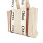 Chloe Woody Medium Tote Shoulder Bag, Cotton/Leather, Beige
