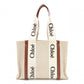 Chloe Woody Medium Tote Shoulder Bag, Cotton/Leather, Beige