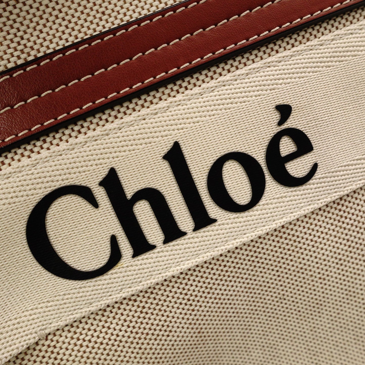 Chloe Woody Medium Tote Shoulder Bag, Cotton/Leather, Beige