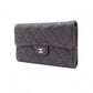 CHANEL Lambskin Matelassé Flap Long Wallet, Leather, Black, with Silver Hardware