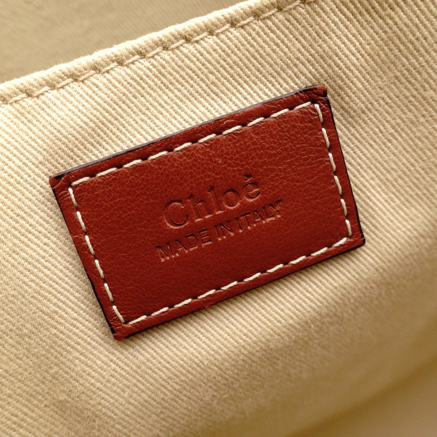 Chloe Woody Medium Tote Shoulder Bag, Cotton/Leather, Beige
