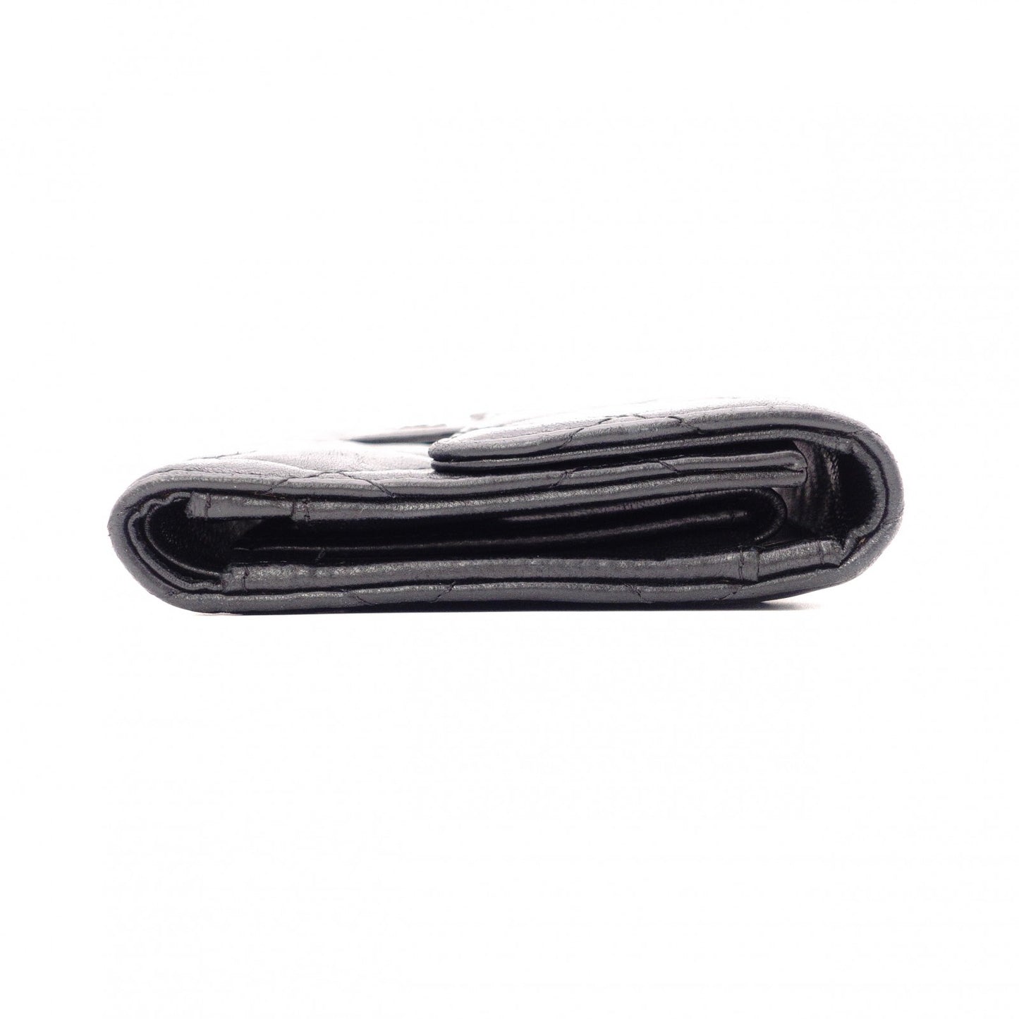 CHANEL Lambskin Matelassé Flap Long Wallet, Leather, Black, with Silver Hardware