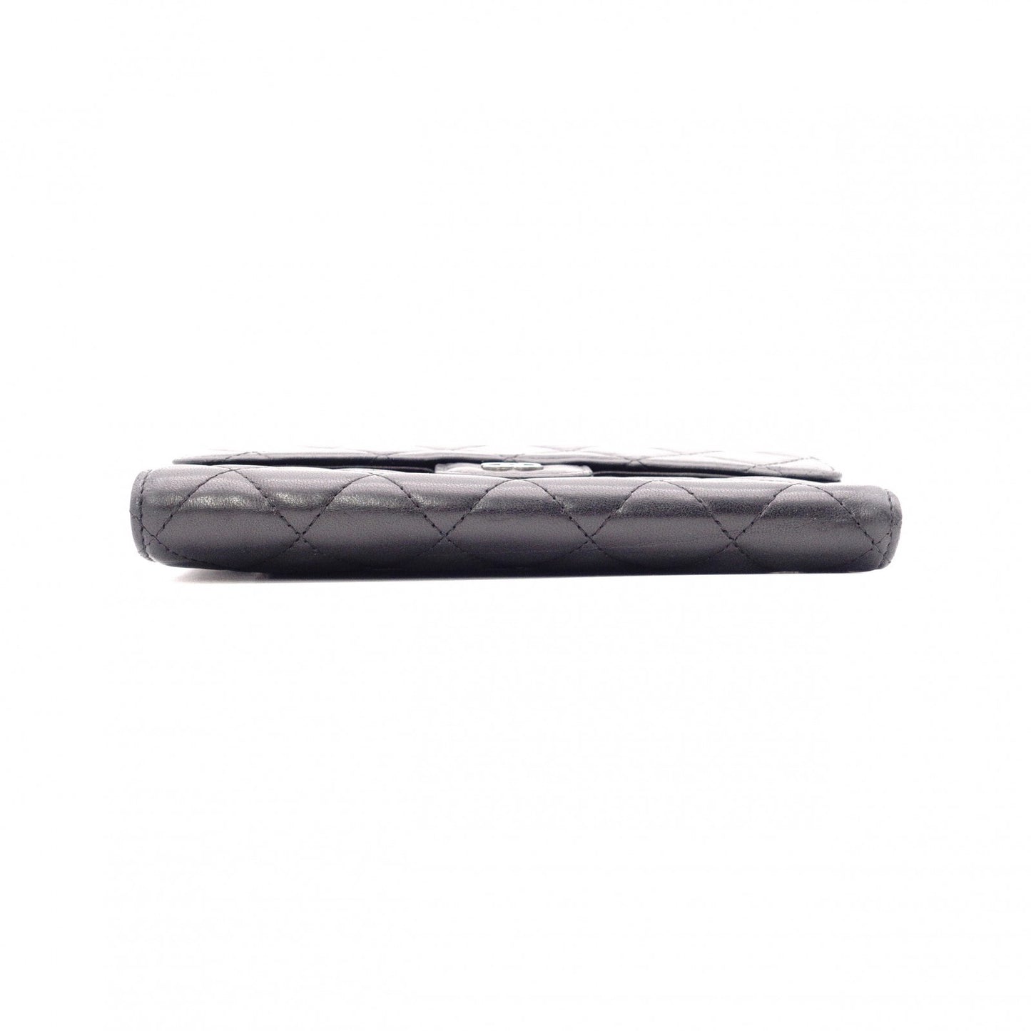 CHANEL Lambskin Matelassé Flap Long Wallet, Leather, Black, with Silver Hardware