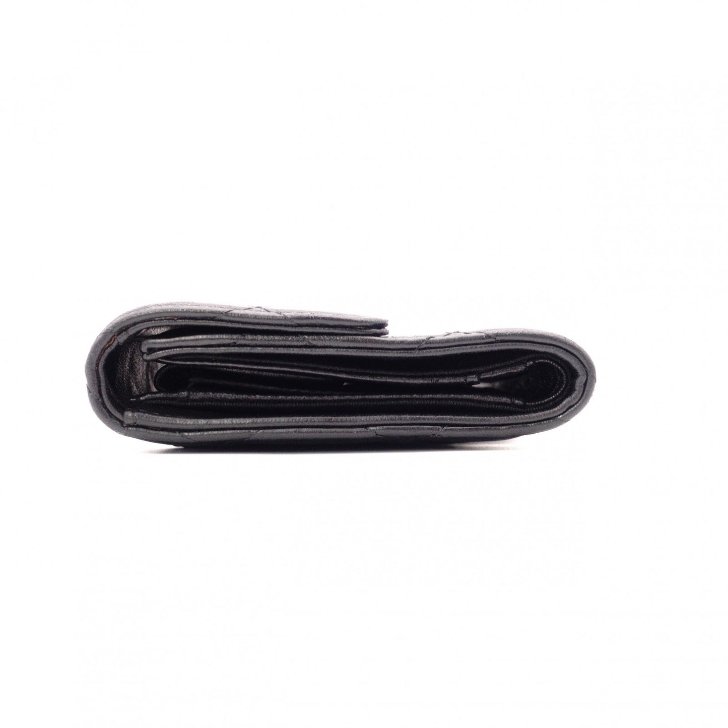 CHANEL Lambskin Matelassé Flap Long Wallet, Leather, Black, with Silver Hardware