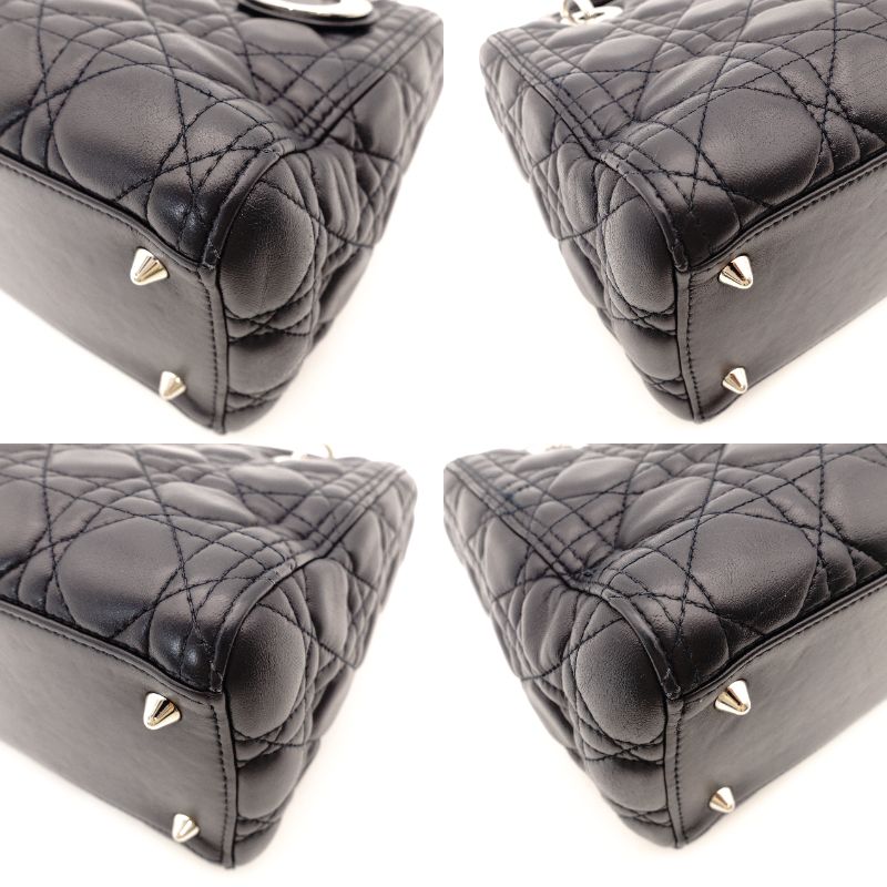 DIOR Lady Dior Medium Cannage Handbag Dark Navy Blue 2-Way Silver Hardware Shoulder R801102