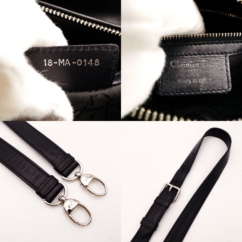 DIOR Lady Dior Medium Cannage Handbag Dark Navy Blue 2-Way Silver Hardware Shoulder R801102