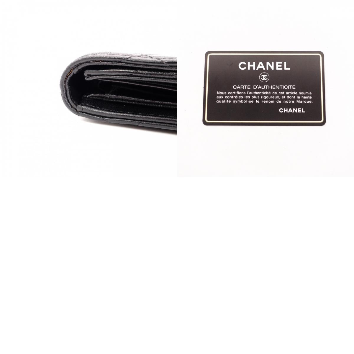 CHANEL Lambskin Matelassé Flap Long Wallet, Leather, Black, with Silver Hardware