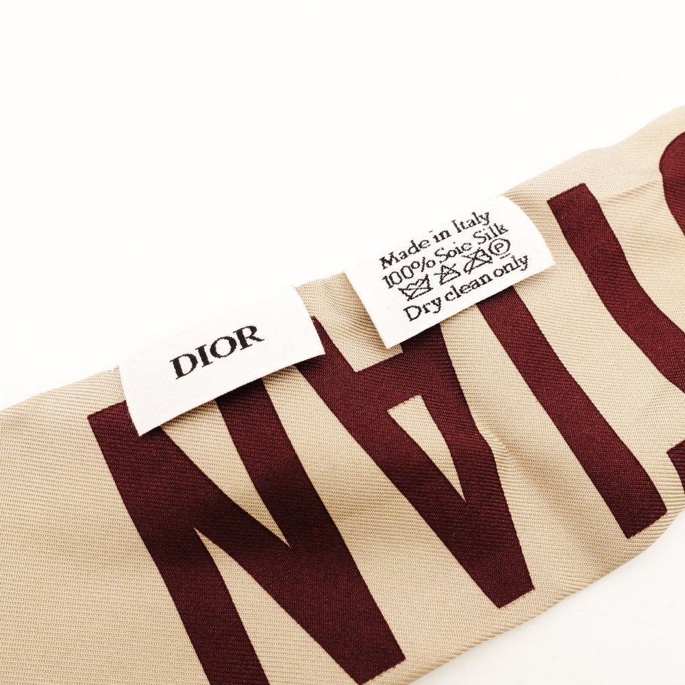 Christian Dior Mitzah Scarf Bordeaux × Beige 100% Silk Twilly 7-11-217