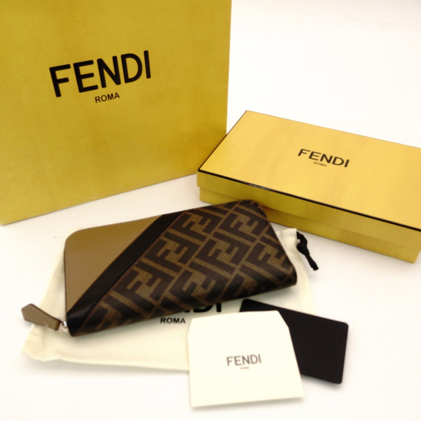 FENDI Zucca Long Wallet Black × Brown Men's Wallet Round Zipper 7-12-914