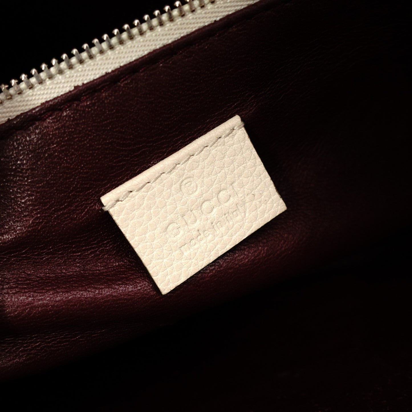 GUCCI Zumi Handbag, Leather, Beige, Silver, Gold Hardware, Logo