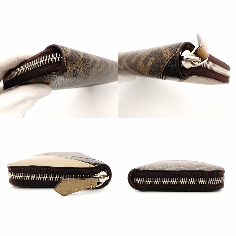FENDI Zucca Long Wallet Black × Brown Men's Wallet Round Zipper 7-12-914