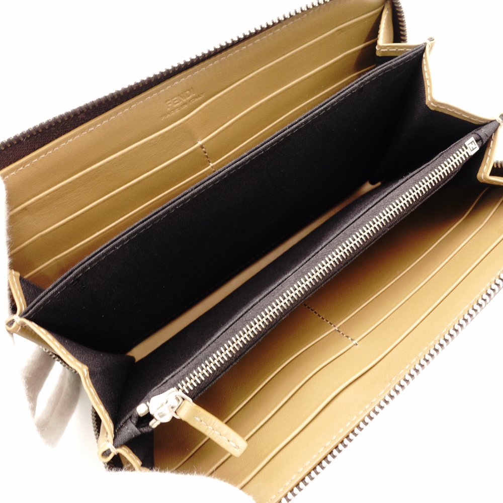 FENDI Zucca Long Wallet Black × Brown Men's Wallet Round Zipper 7-12-914