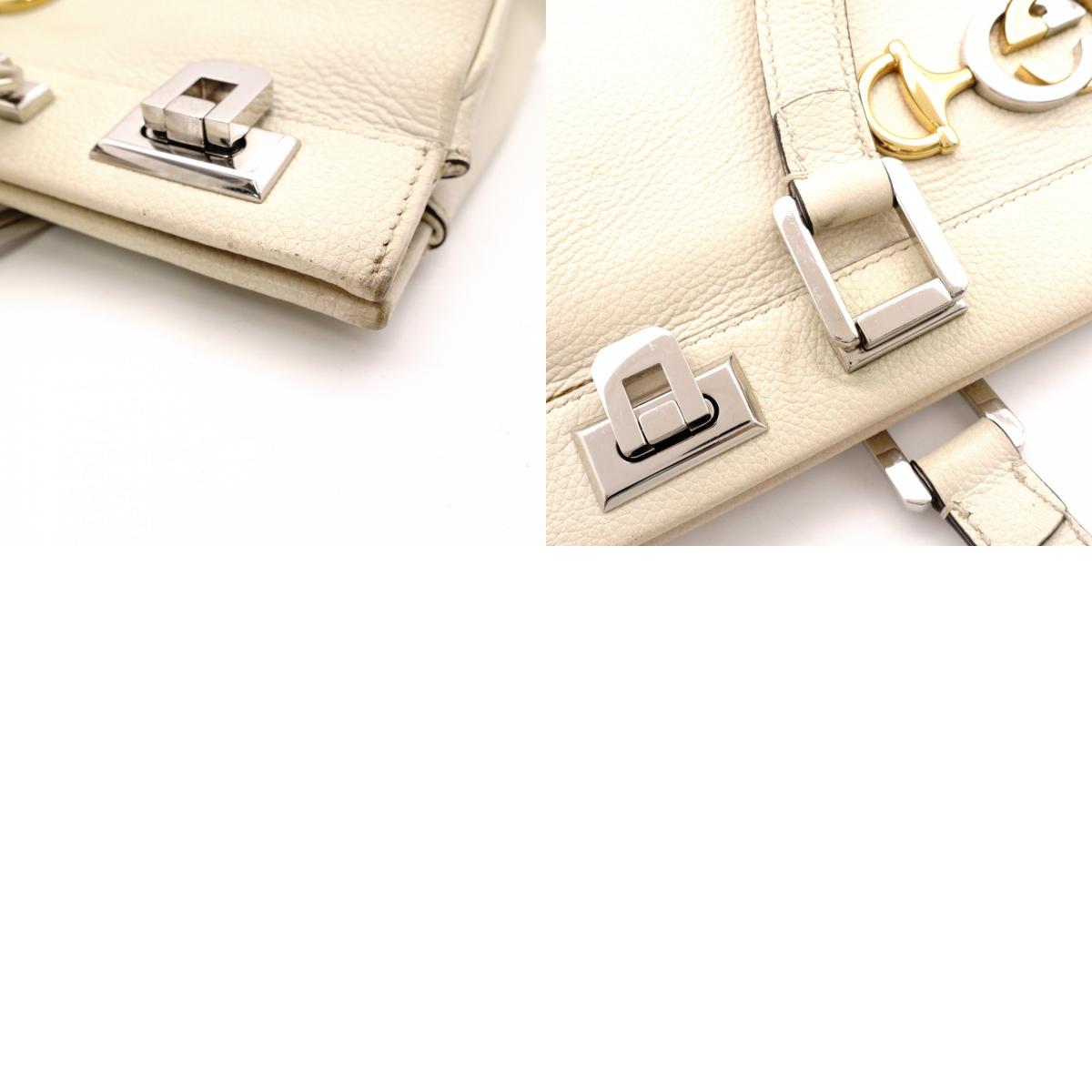 GUCCI Zumi Handbag, Leather, Beige, Silver, Gold Hardware, Logo