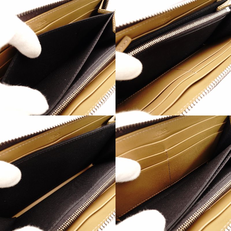 FENDI Zucca Long Wallet Black × Brown Men's Wallet Round Zipper 7-12-914