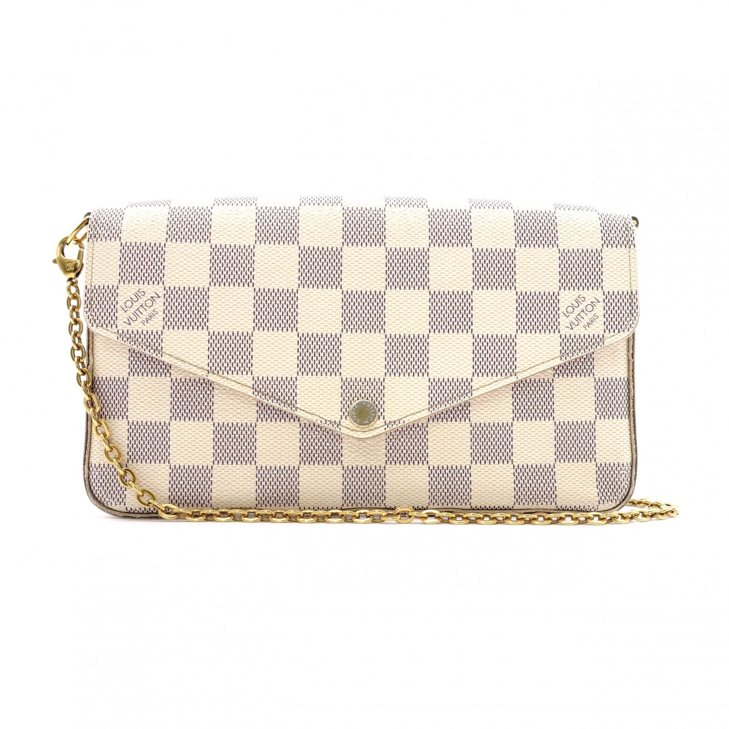LOUIS VUITTON Pochette Félicie Damier Azur Shoulder Bag / PVC / Leather / White