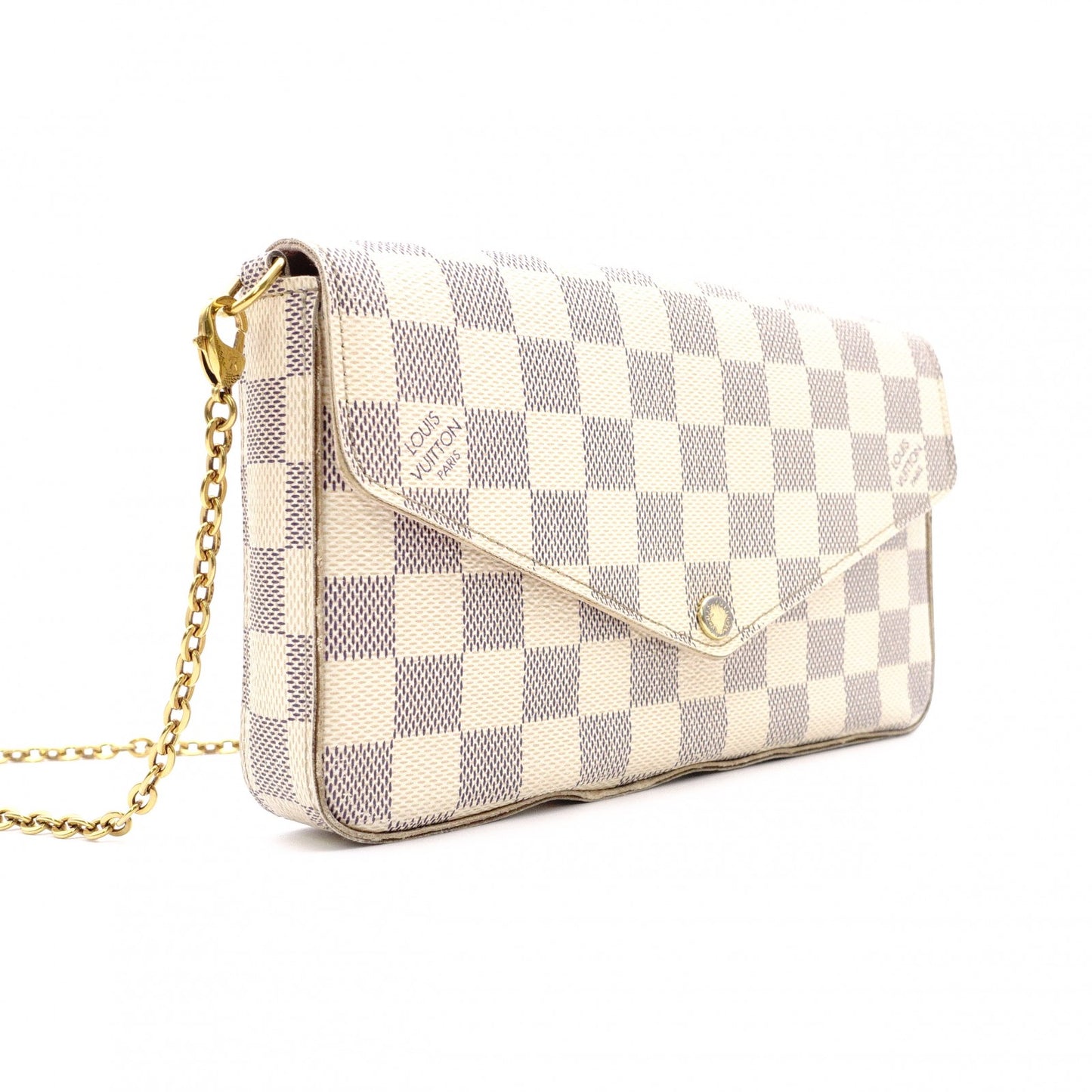 LOUIS VUITTON Pochette Félicie Damier Azur Shoulder Bag / PVC / Leather / White