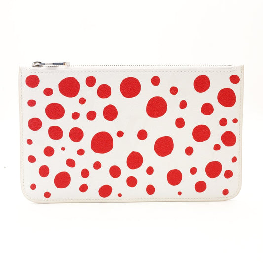 LOUIS VUITTON Neverfull Pouch Infinity Dot Yayoi Kusama Leather White × Red Pouch 7-12-104