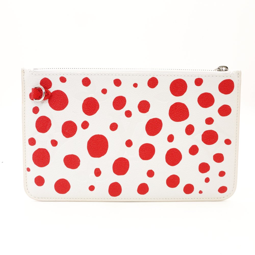 LOUIS VUITTON Neverfull Pouch Infinity Dot Yayoi Kusama Leather White × Red Pouch 7-12-104