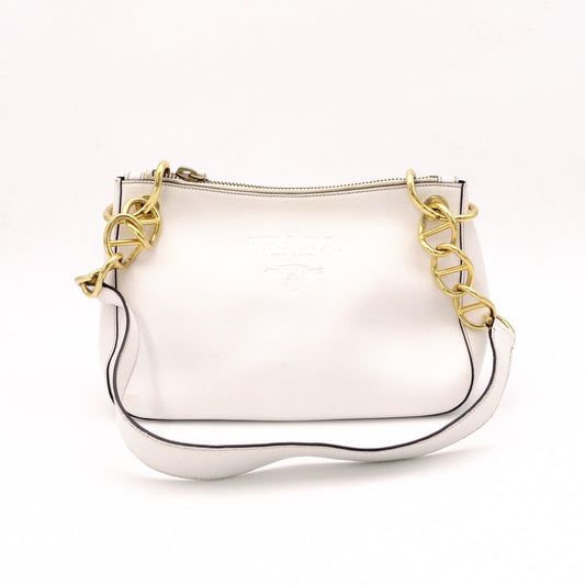 PRADA Vittello Dino Leather Shoulder Bag, White Leather, Crossbody, Gold Hardware