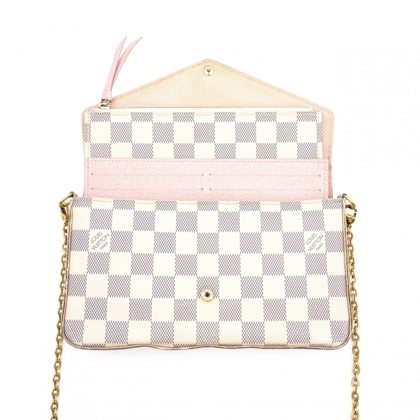 LOUIS VUITTON Pochette Félicie Damier Azur Shoulder Bag / PVC / Leather / White
