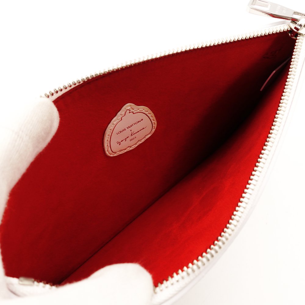 LOUIS VUITTON Neverfull Pouch Infinity Dot Yayoi Kusama Leather White × Red Pouch 7-12-104