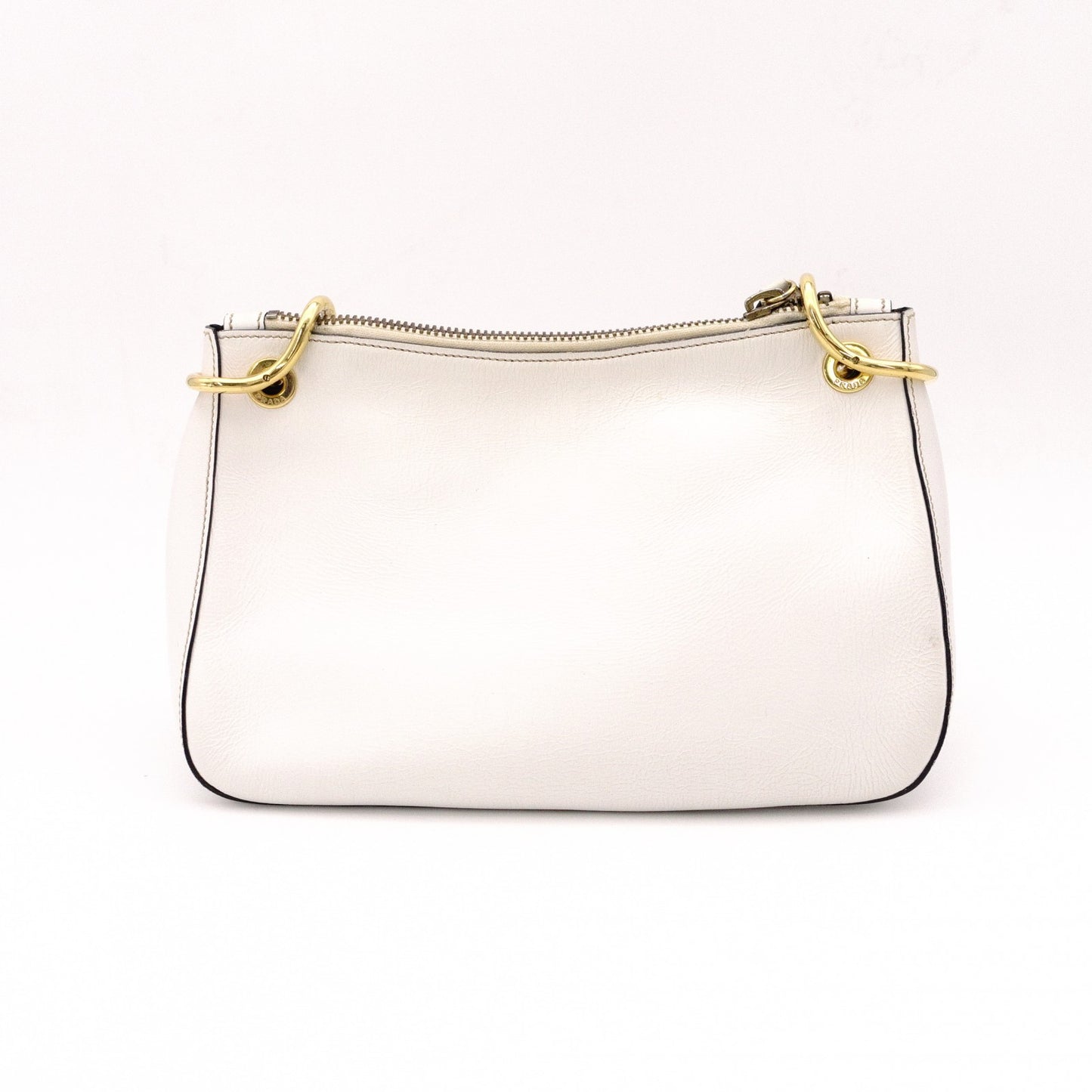 PRADA Vittello Dino Leather Shoulder Bag, White Leather, Crossbody, Gold Hardware