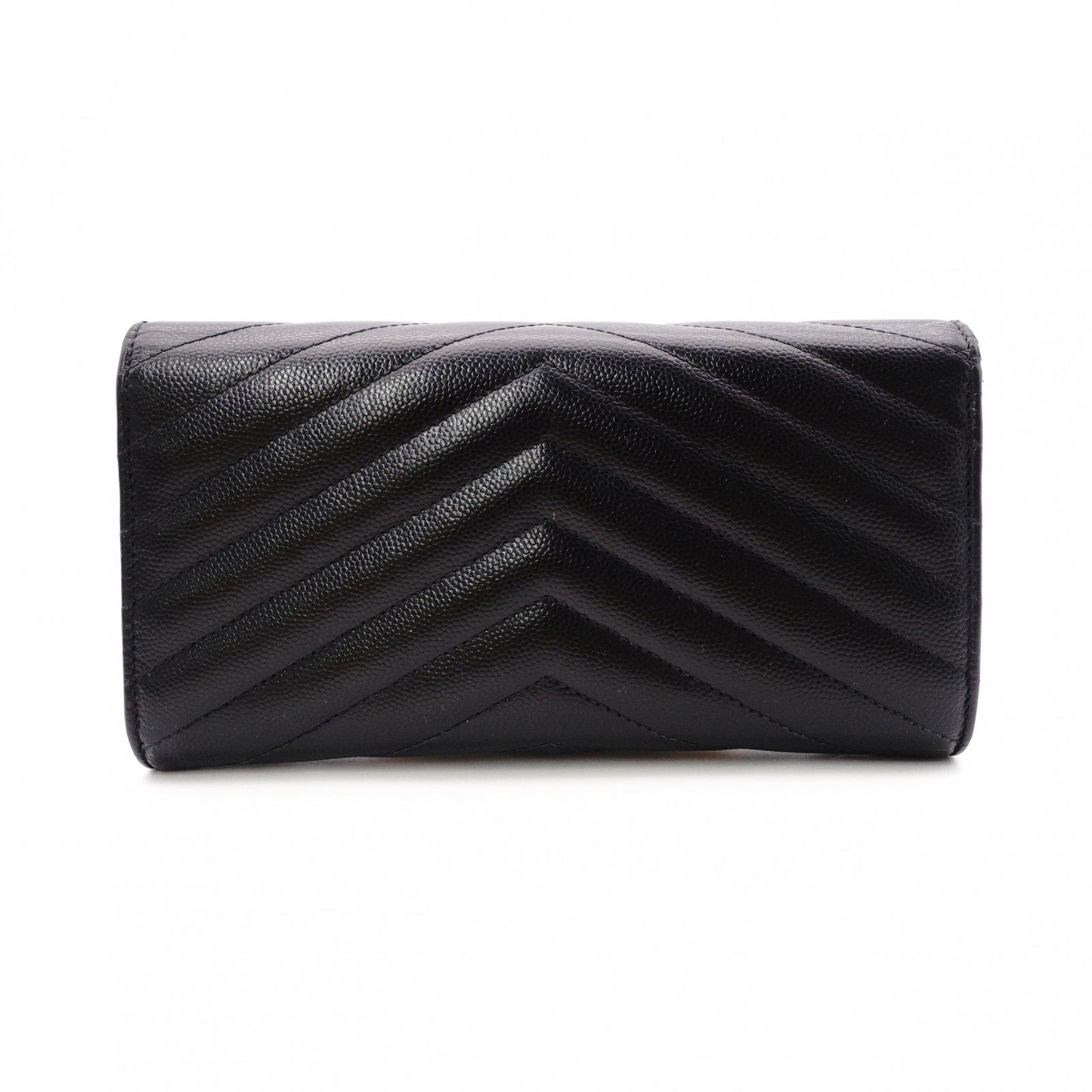 SAINT LAURENT Cassandra Long Wallet, Leather, Black, Flap Wallet, Gold Hardware