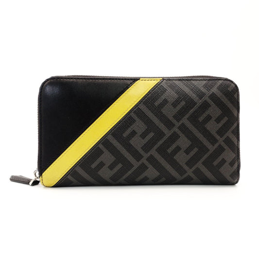 FENDI Diana Gor Zucca Long Wallet Zippy Wallet Men's Black × Gray PVC Leather Wallet R801430