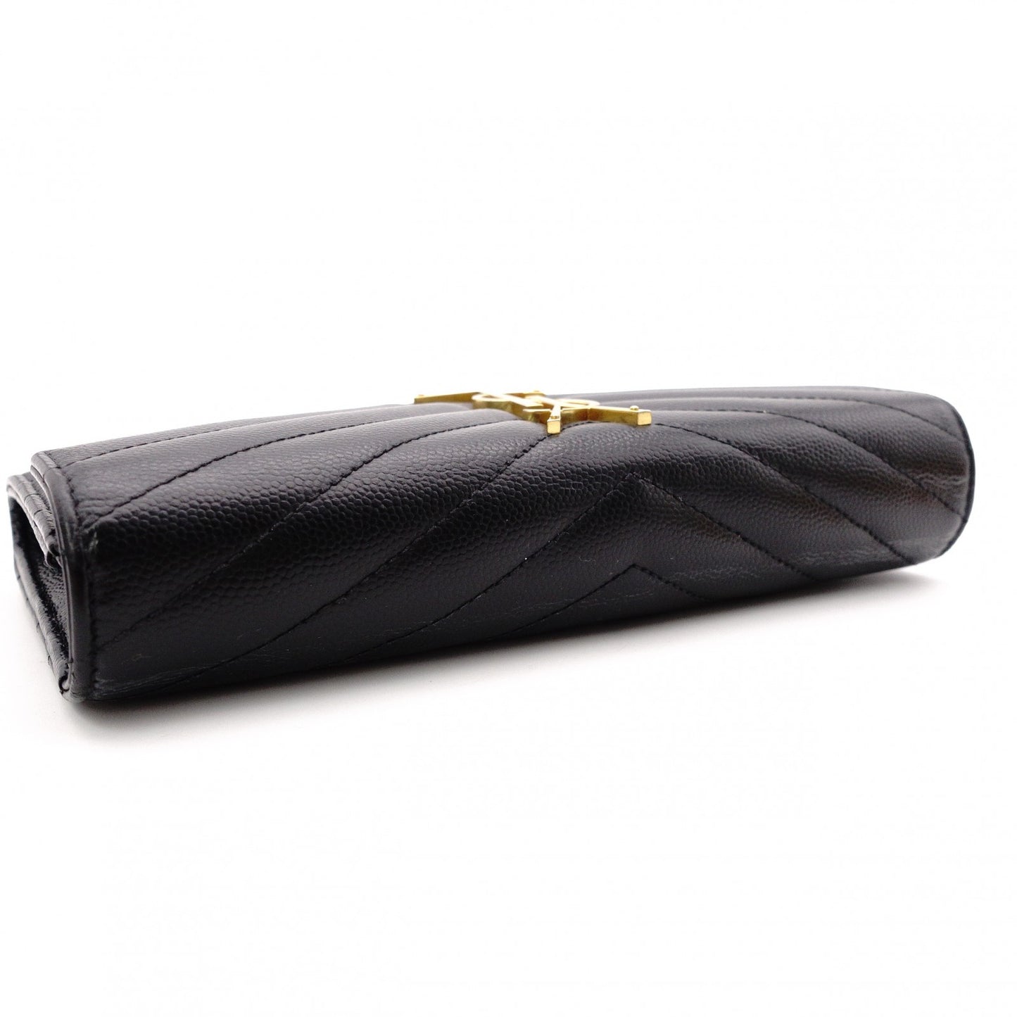 SAINT LAURENT Cassandra Long Wallet, Leather, Black, Flap Wallet, Gold Hardware