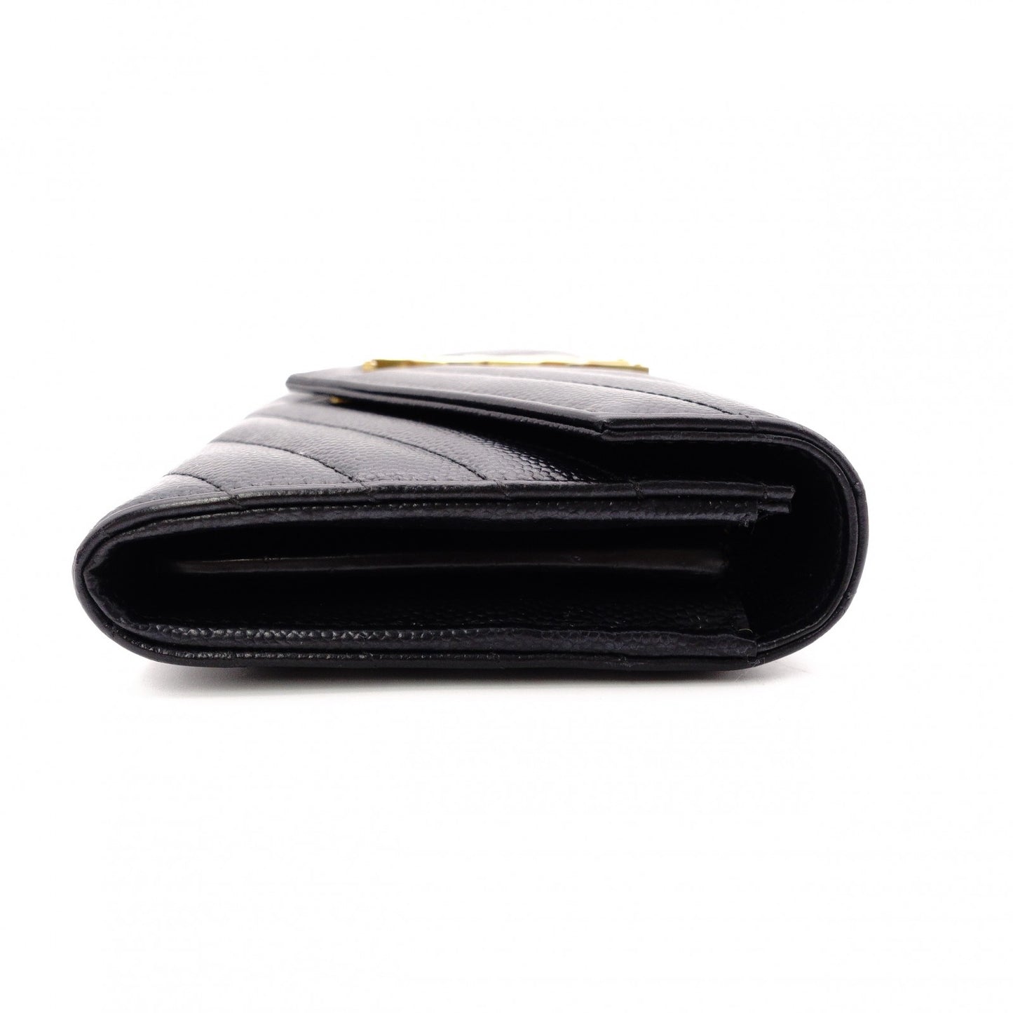 SAINT LAURENT Cassandra Long Wallet, Leather, Black, Flap Wallet, Gold Hardware