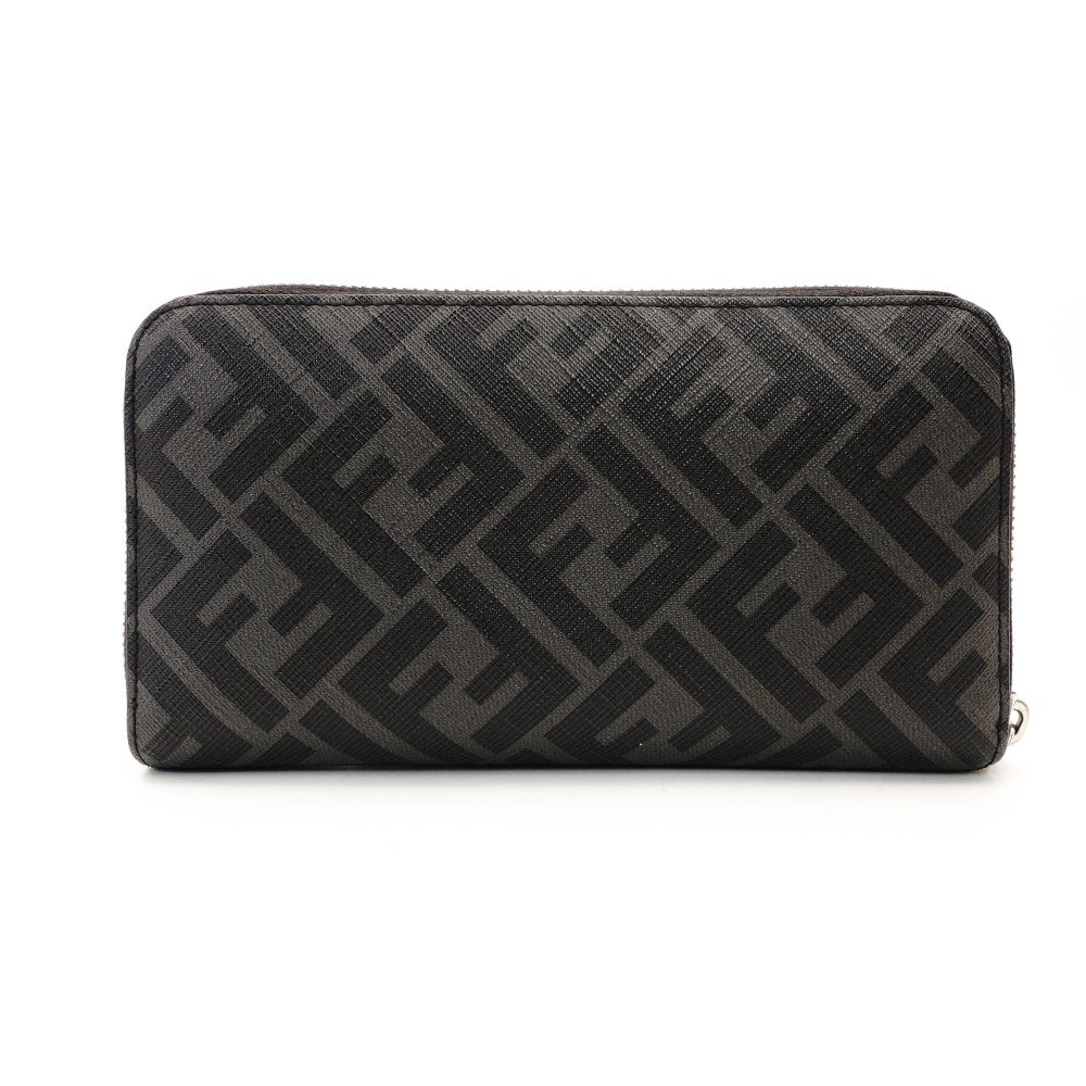 FENDI Diana Gor Zucca Long Wallet Zippy Wallet Men's Black × Gray PVC Leather Wallet R801430