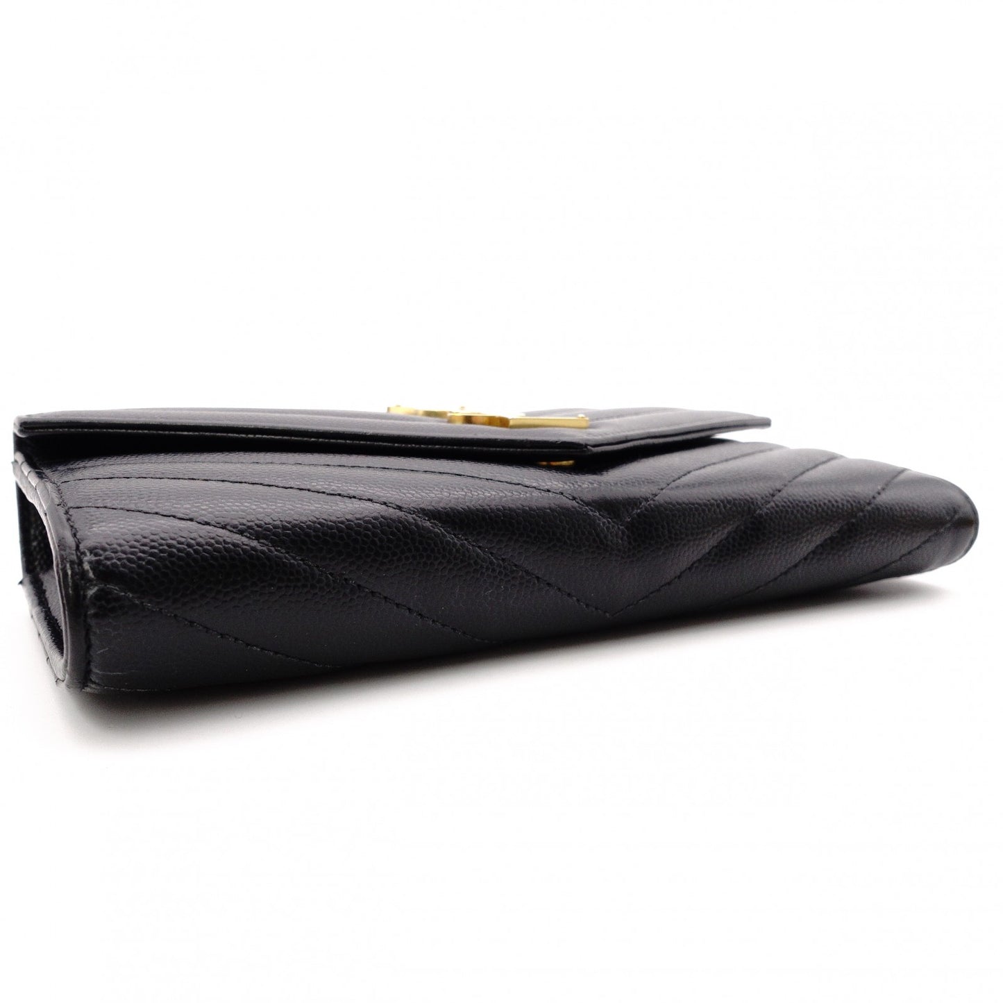 SAINT LAURENT Cassandra Long Wallet, Leather, Black, Flap Wallet, Gold Hardware