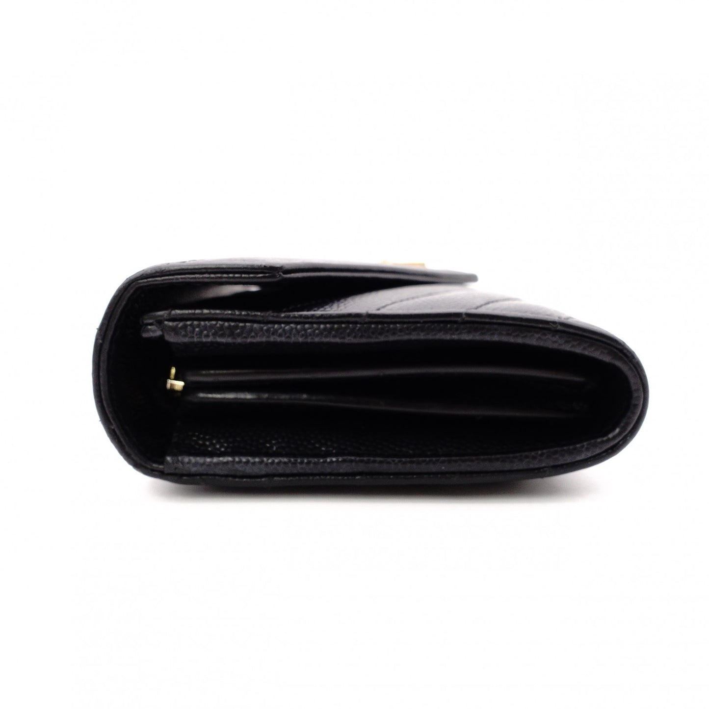 SAINT LAURENT Cassandra Long Wallet, Leather, Black, Flap Wallet, Gold Hardware
