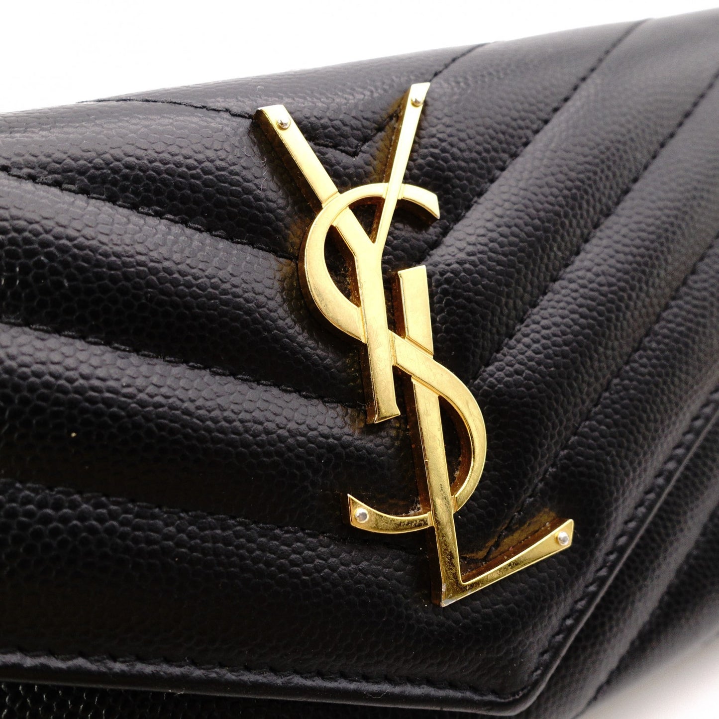 SAINT LAURENT Cassandra Long Wallet, Leather, Black, Flap Wallet, Gold Hardware