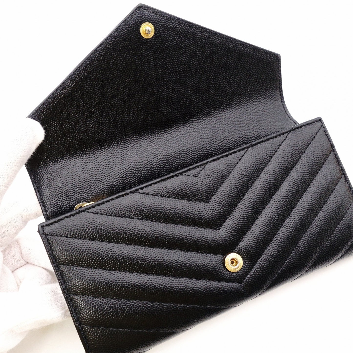 SAINT LAURENT Cassandra Long Wallet, Leather, Black, Flap Wallet, Gold Hardware