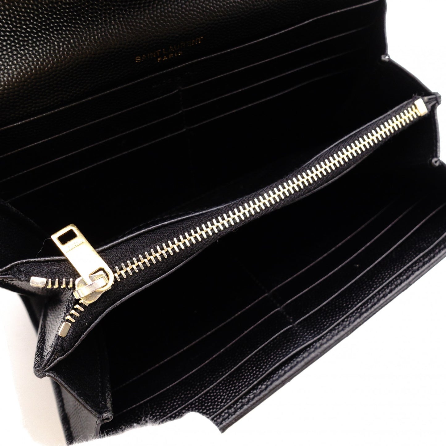 SAINT LAURENT Cassandra Long Wallet, Leather, Black, Flap Wallet, Gold Hardware