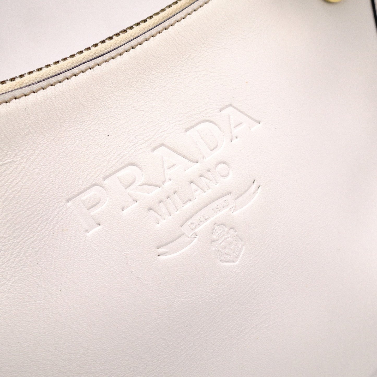 PRADA Vittello Dino Leather Shoulder Bag, White Leather, Crossbody, Gold Hardware