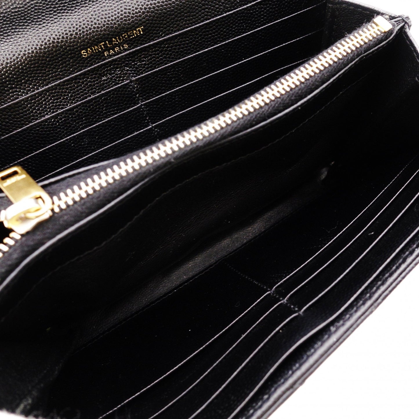 SAINT LAURENT Cassandra Long Wallet, Leather, Black, Flap Wallet, Gold Hardware