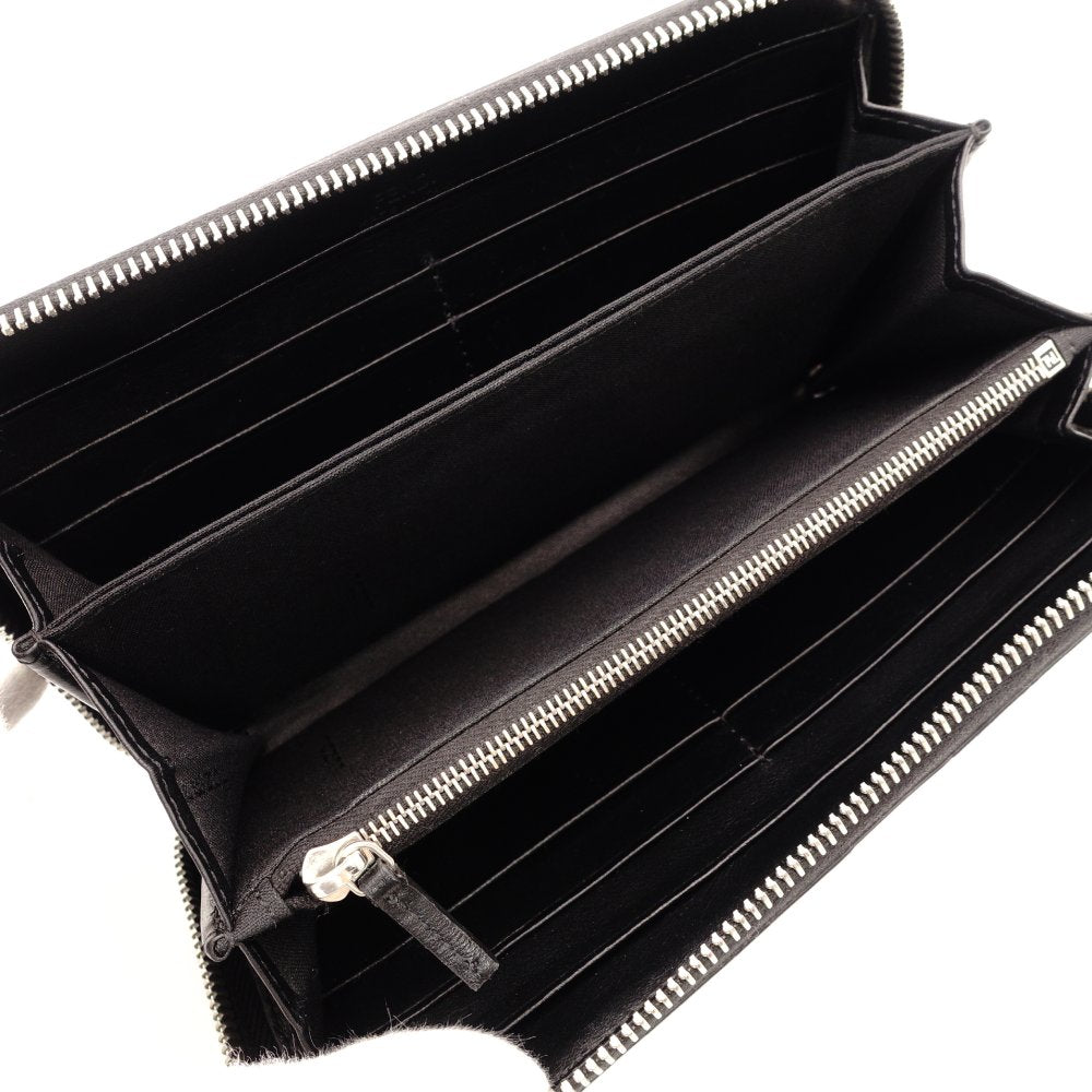 FENDI Diana Gor Zucca Long Wallet Zippy Wallet Men's Black × Gray PVC Leather Wallet R801430