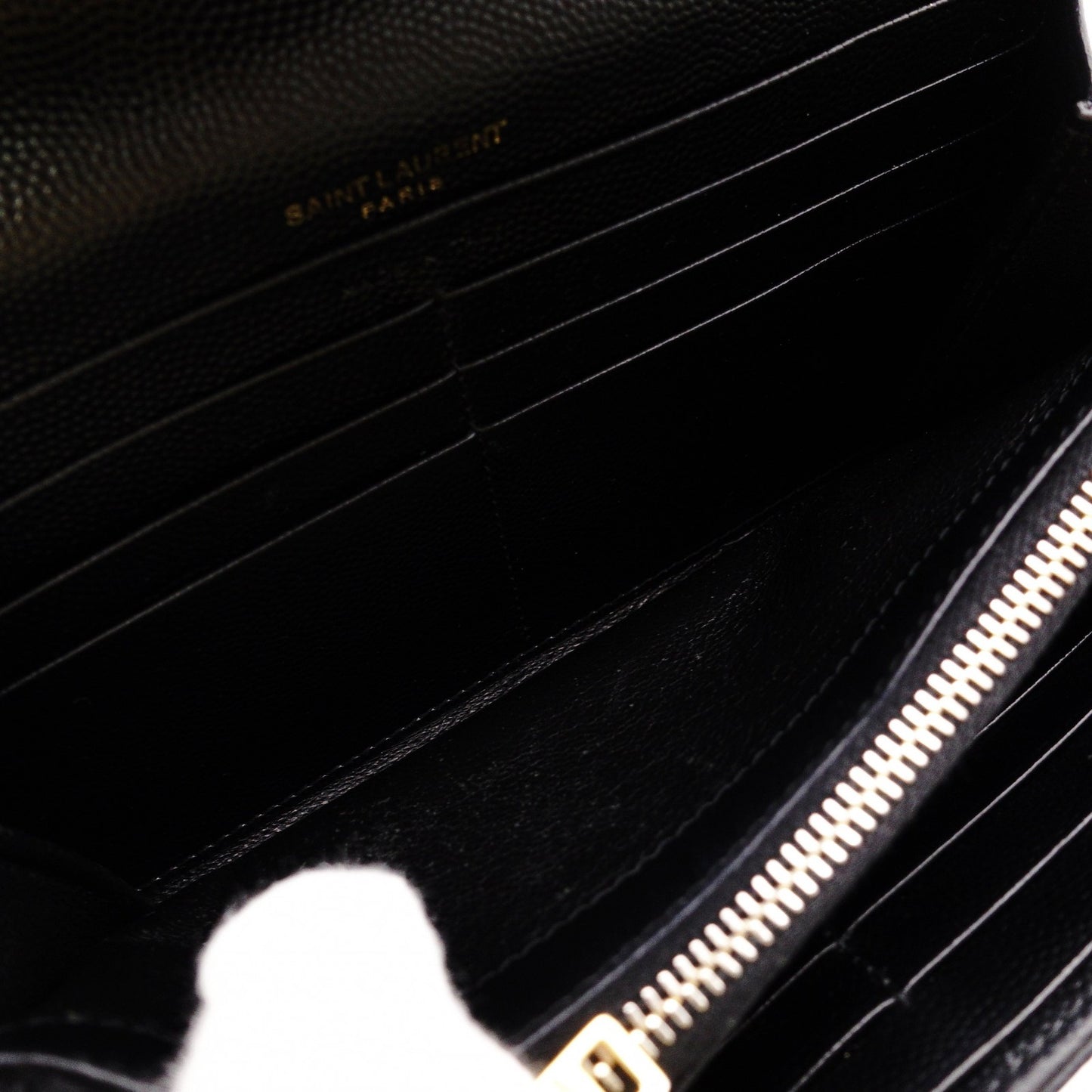 SAINT LAURENT Cassandra Long Wallet, Leather, Black, Flap Wallet, Gold Hardware