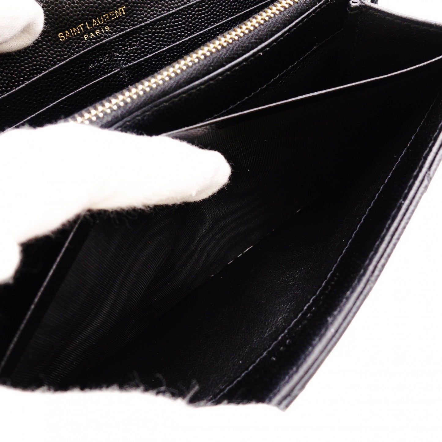 SAINT LAURENT Cassandra Long Wallet, Leather, Black, Flap Wallet, Gold Hardware