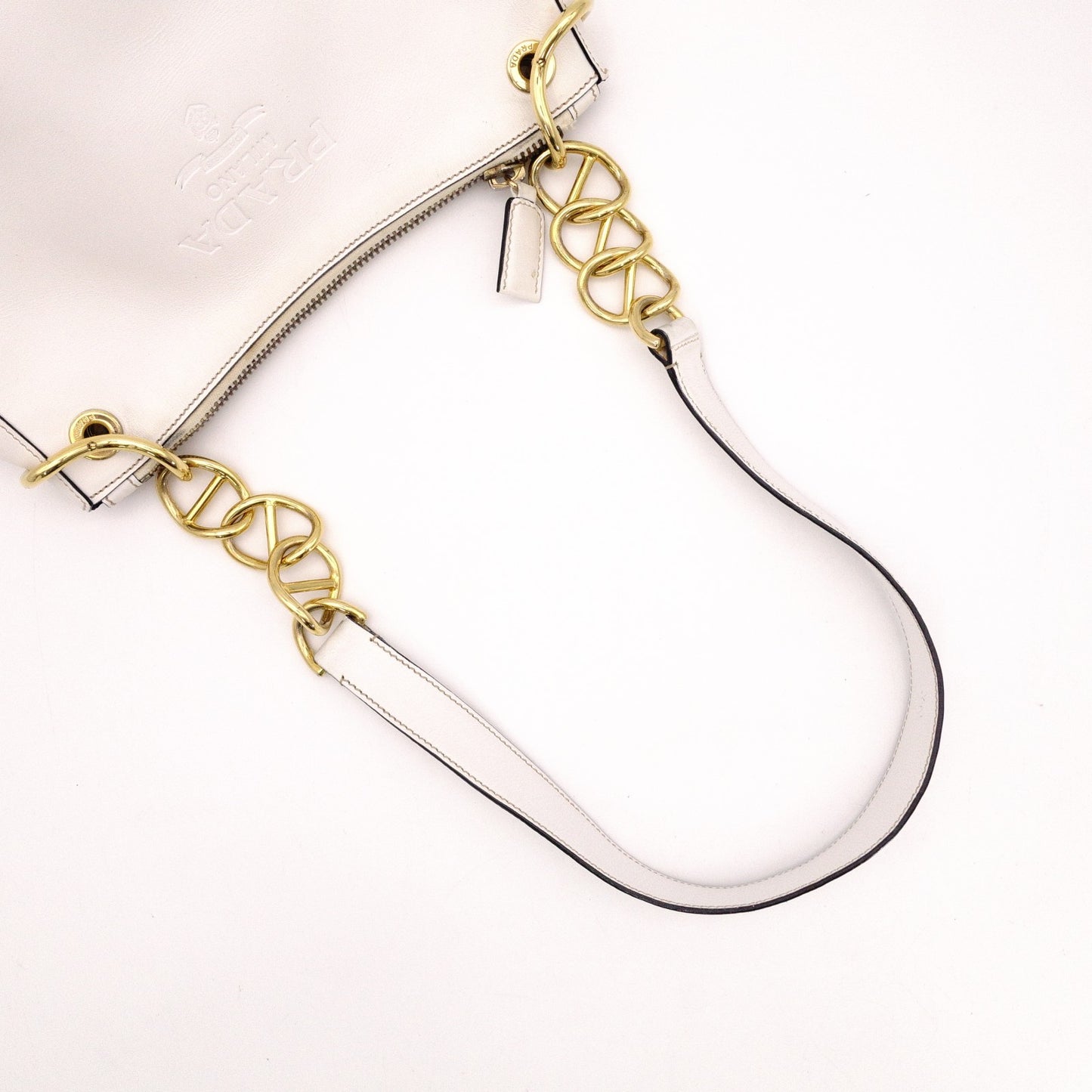 PRADA Vittello Dino Leather Shoulder Bag, White Leather, Crossbody, Gold Hardware