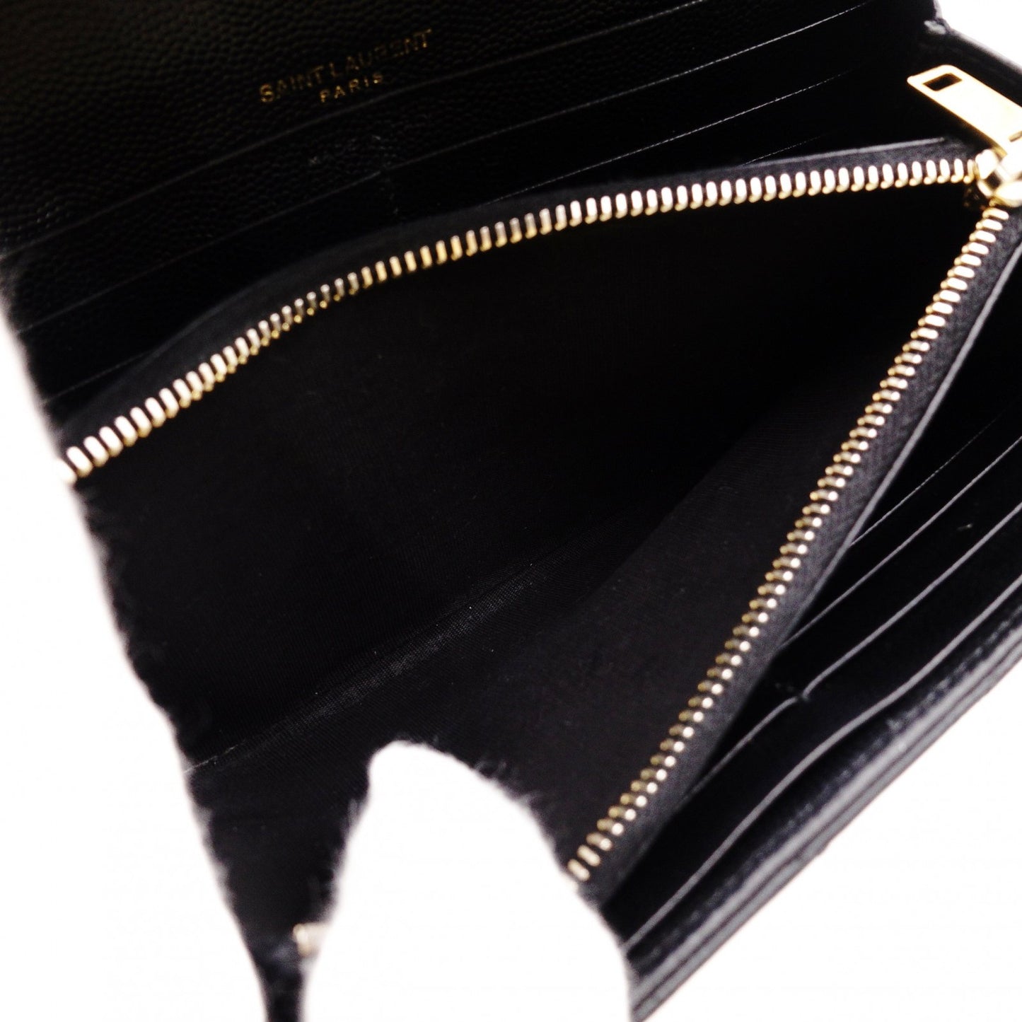 SAINT LAURENT Cassandra Long Wallet, Leather, Black, Flap Wallet, Gold Hardware