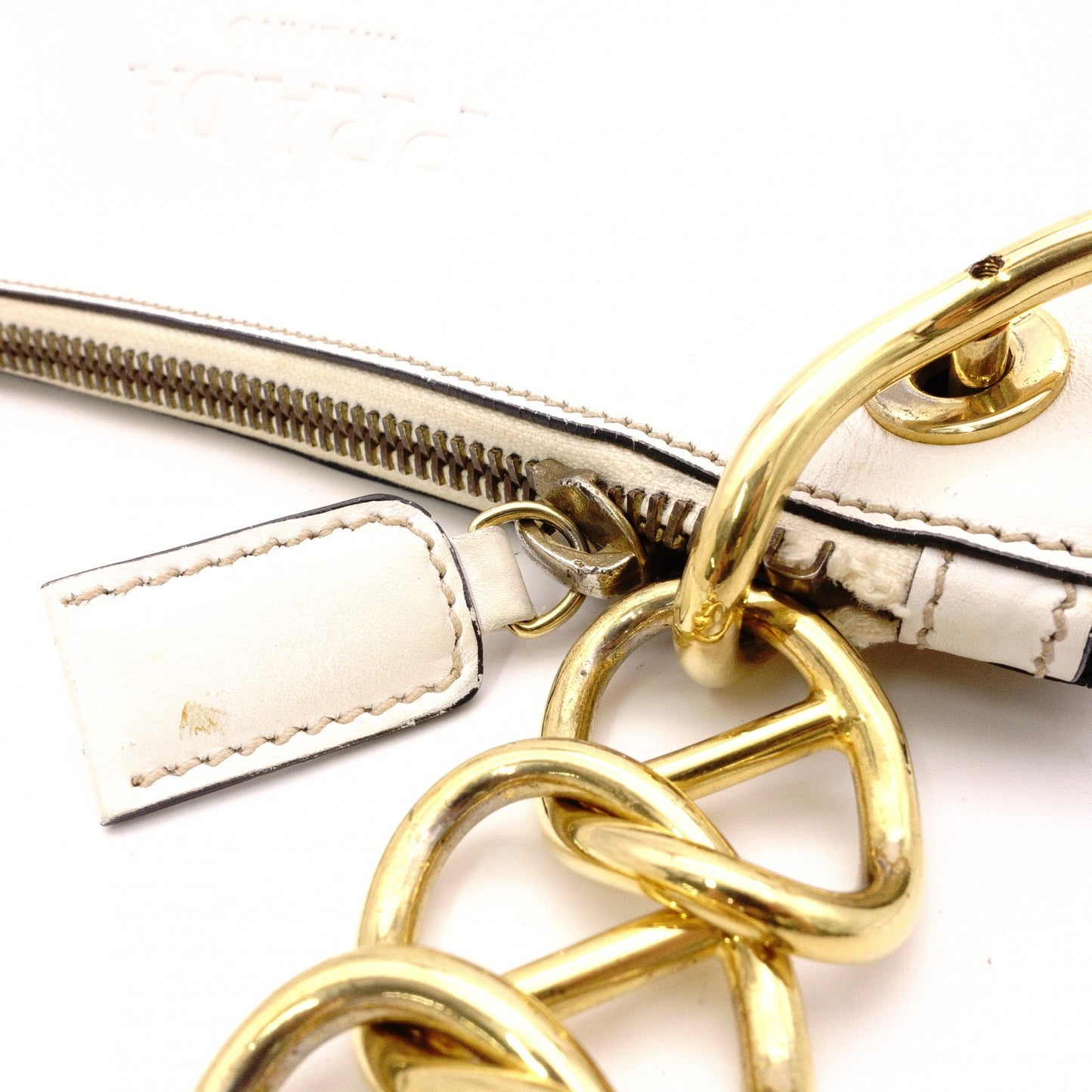 PRADA Vittello Dino Leather Shoulder Bag, White Leather, Crossbody, Gold Hardware