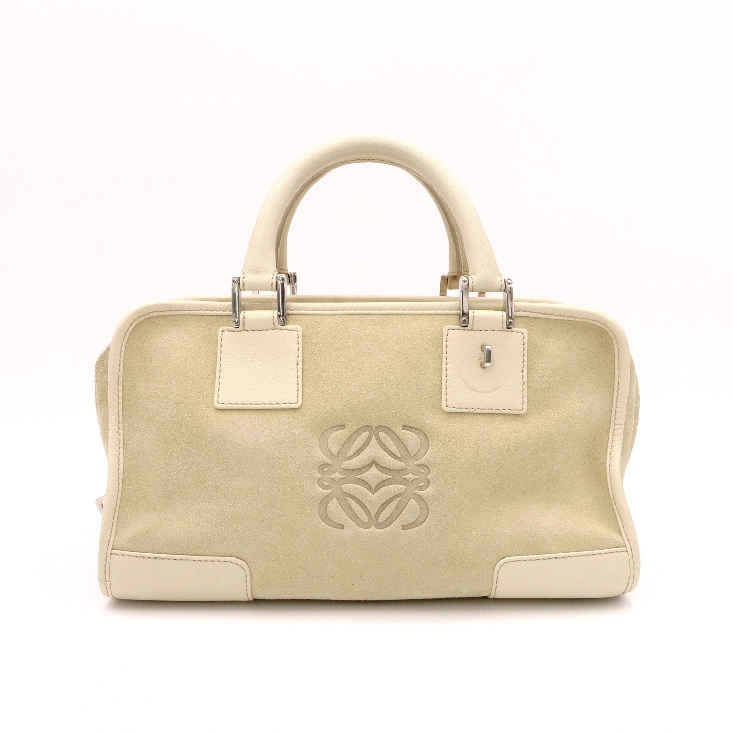 LOEWE Amazonas 28 Handbag, Suede/Leather, Beige Tones, Logo, Suede, Silver Hardware